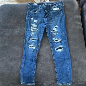 American Eagle Outfitters Distressed Dark Blue Skinny Jeans